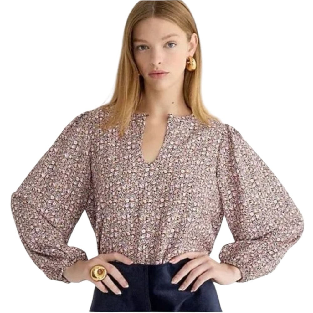 J. Crew puff sleeve satin back crepe blouse in floral flourish